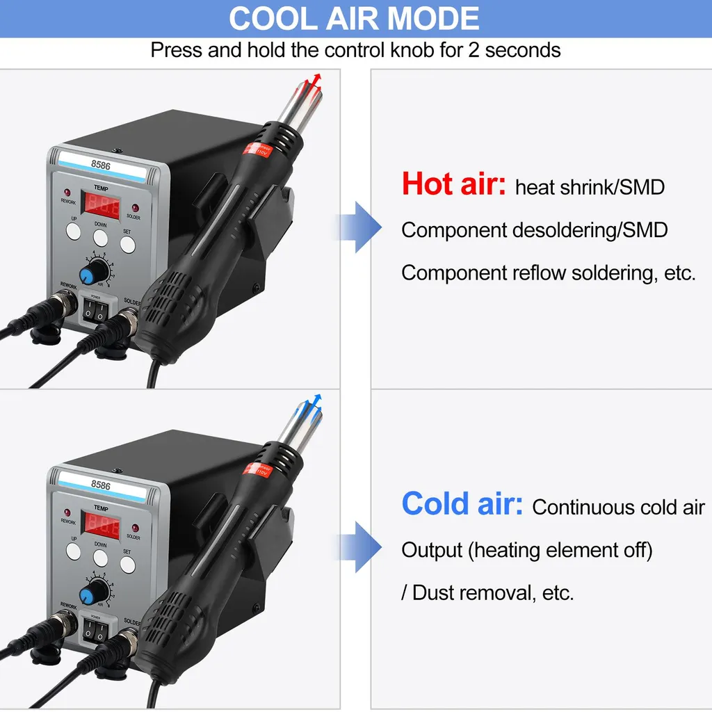 Poste de soudage combiné air chaud réglable 200-500°C avec 3 buses EU - 10