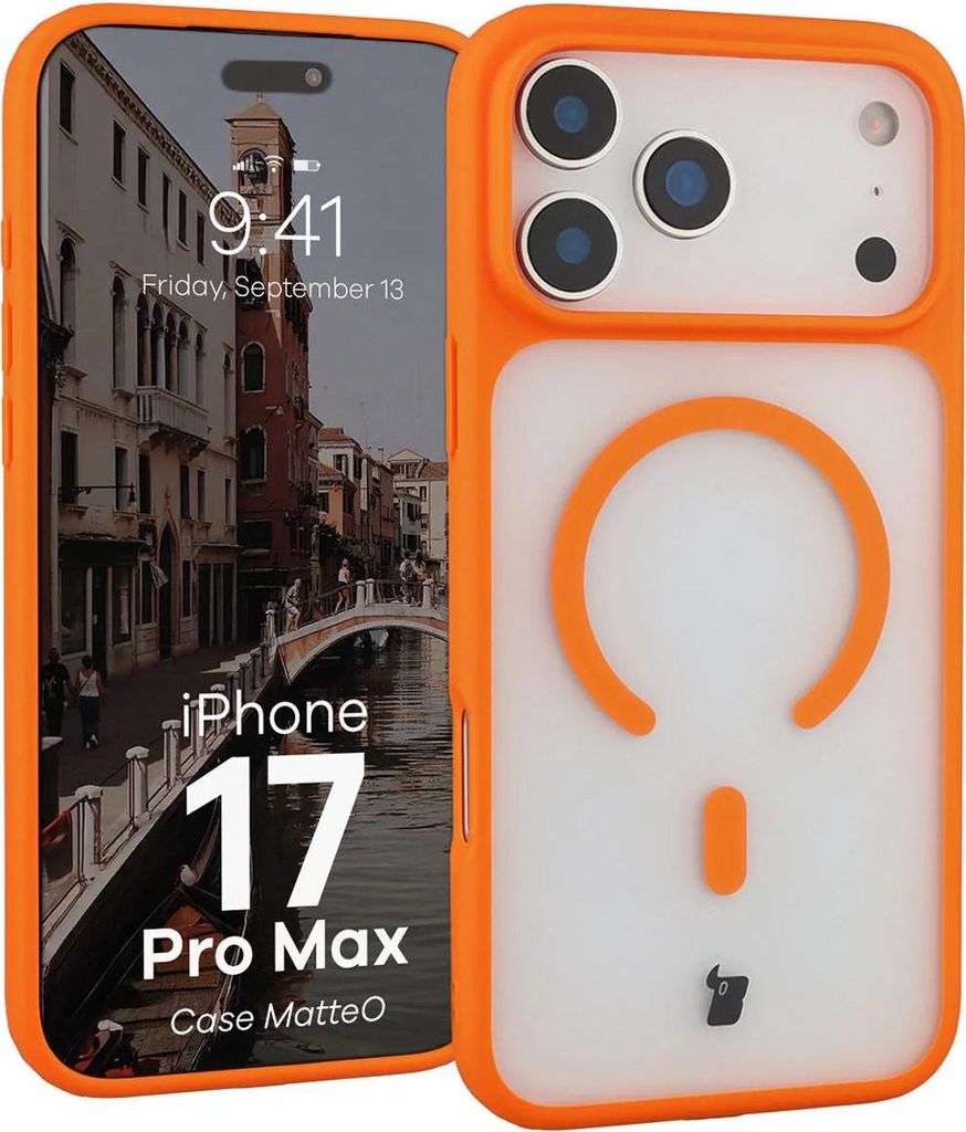Handyhülle mit Magnetring für iPhone 17 Pro Max, Bizon Case MatteO, Getönt-Orange