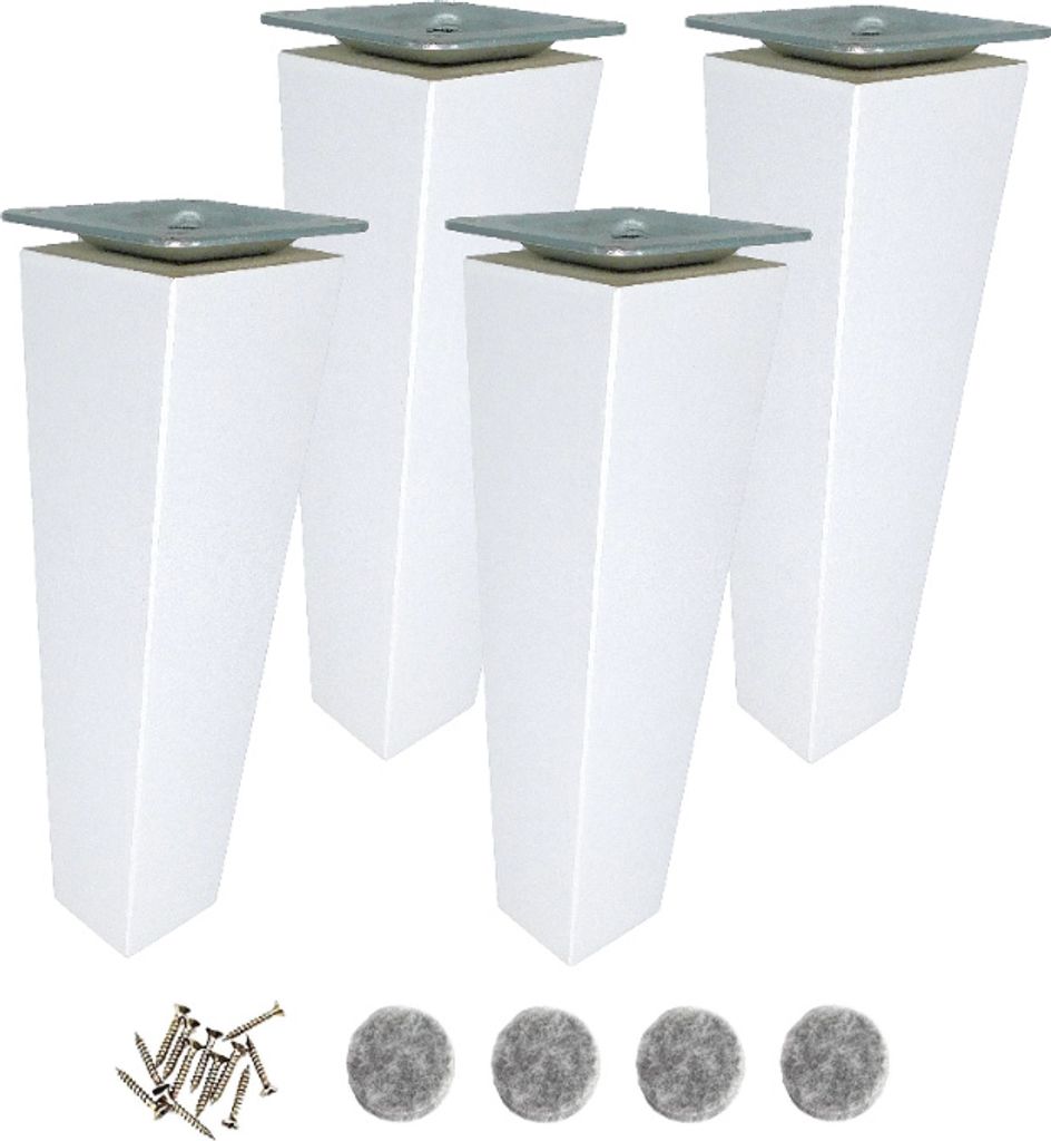 Bukové nohy 18 cm – lichoběžník, bílý lak, s montážní sadou Obrázek produktu 