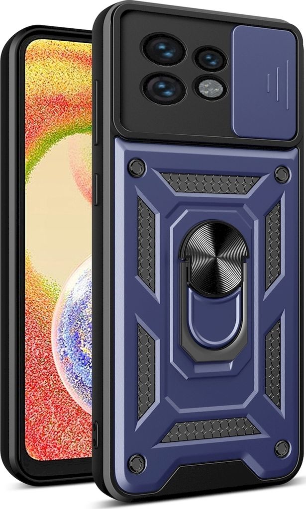 Mobigear Armor Ring Cam Slide Motorola Edge 40 Pro Hülle Hardcase Backcover Stoßfest mit Ringhalter und Kamera Slider - Blau