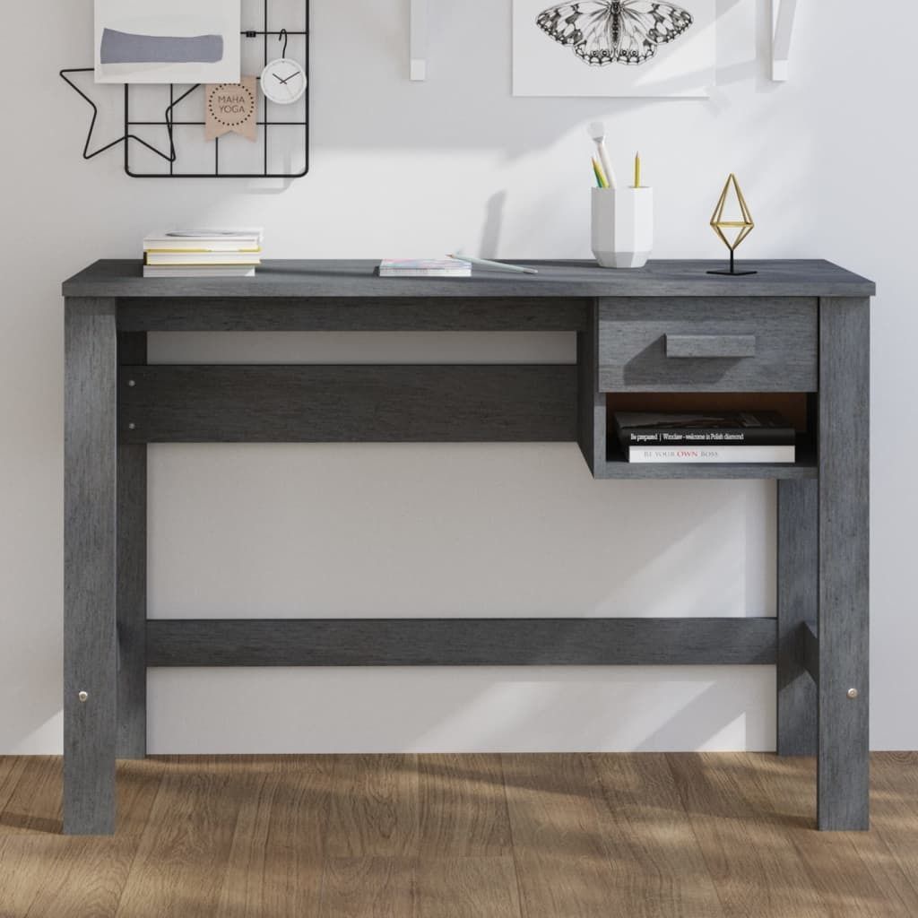 "SALE 2026"Schreibtisch - elegantes Design - Computertisch/Bürotisch - HAMAR Dunkelgrau 110x40x75cm Massivholz Kiefer DE350566 - Schreibtische