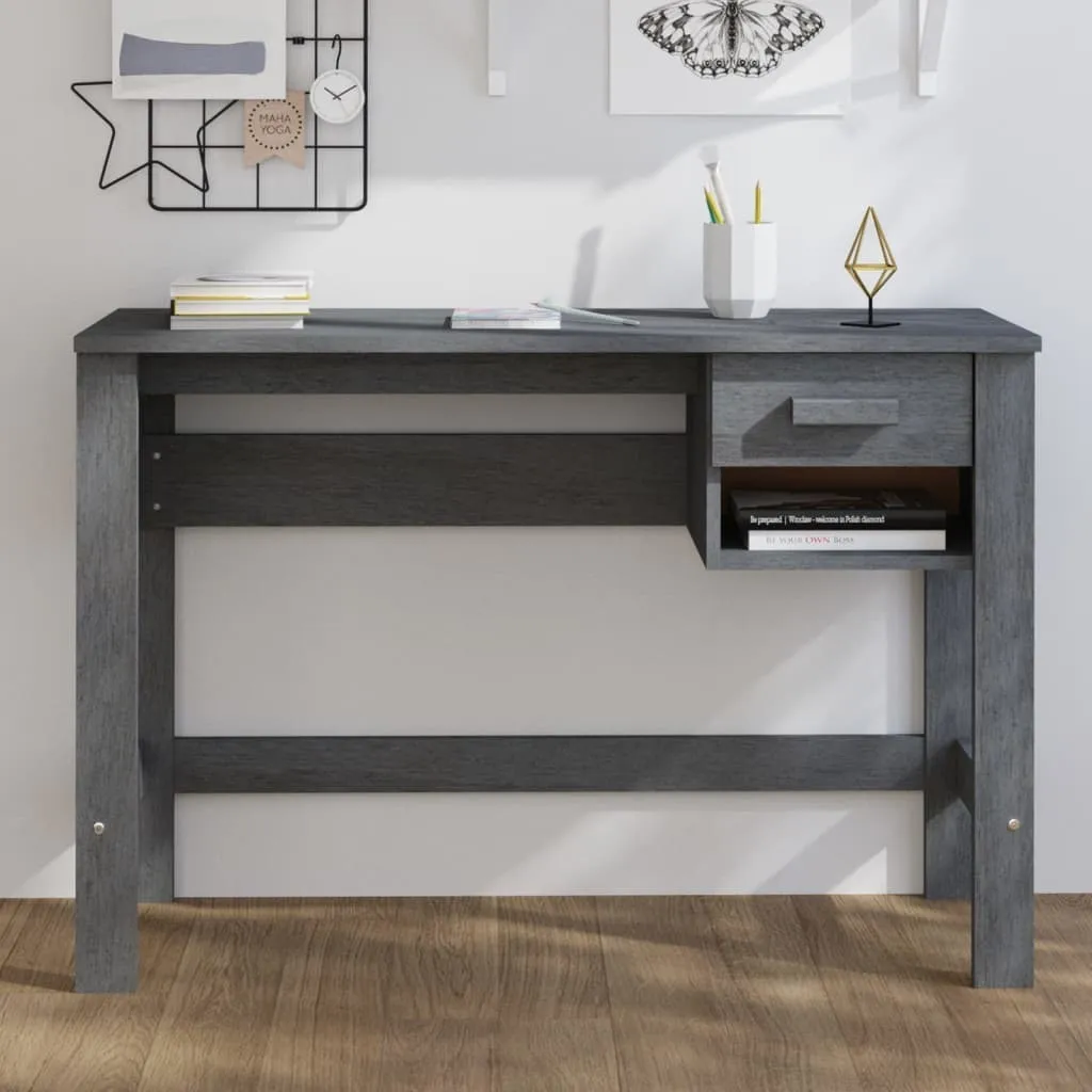 The Living Store Scrivania HAMAR Grigio scuro 110x40x75 cm in legno di pino massiccio