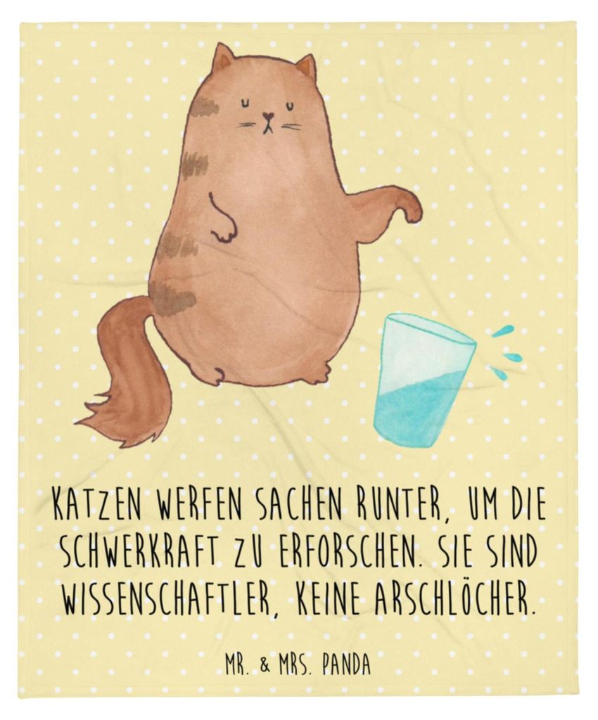 Mr. & Mrs. Panda Decke Katze Wasserglas - Gelb Pastell - Geschenk, Kuscheldecke, Bettdecke, Neugierig, Glas, Cat, Wasser, Katzen, Sofadecke, Wohnde...