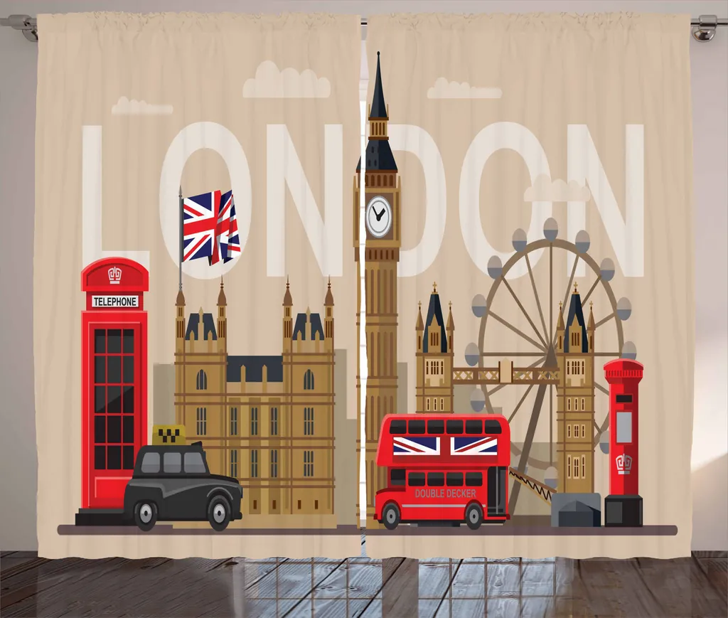 ABAKUHAUS London Tenda rustica, Gran Bretagna Attrazioni turistiche, Camera da letto Tenda con passanti e ganci, 280 x 175 cm, Multicolore