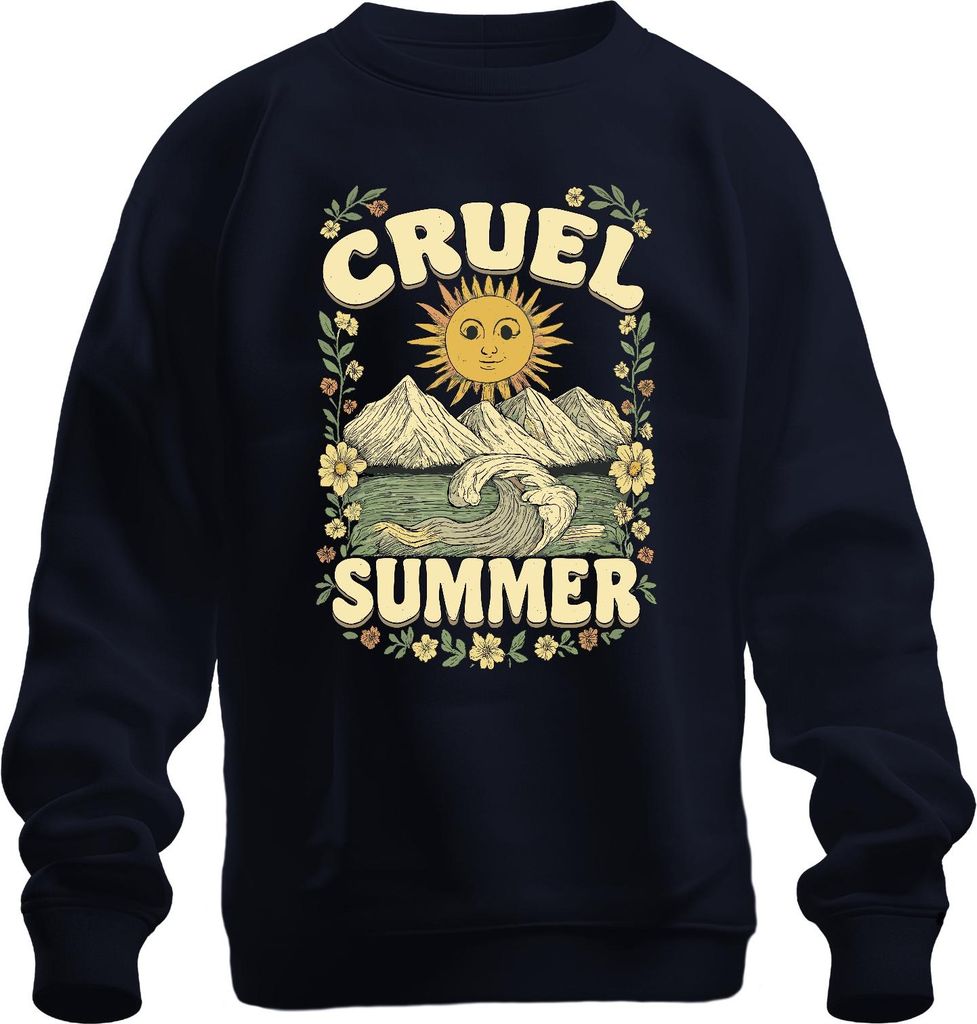 Cruel Summer Sonne Berge Welle Blumen Vintage Retro Boho Surfen Uni Sweatshirt Pullover, Navy, 3XL