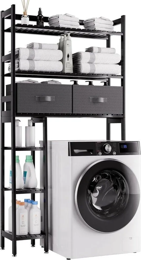 Étagère bambou à 3 niveaux avec tiroir noir pour WC et salle de bain