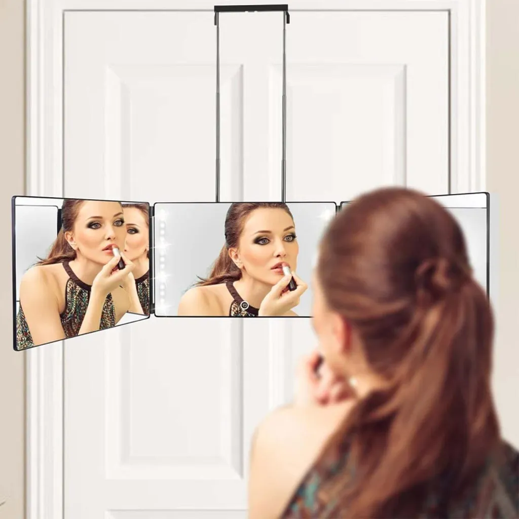 Miroir LED noir à luminosité variable avec trois volets pliables INF - 6