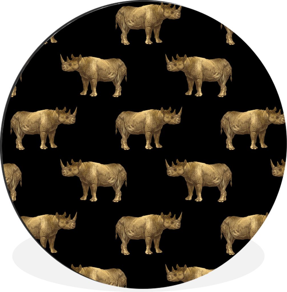 MuchoWow Aluminium Wandkreis Muster - Nashorn - Gold - Schwarz Ø 60 cm Wanddeko Modern Wohnzimmer - Wand Kreis - Wandbild - Schlafzimmer - Alumi...