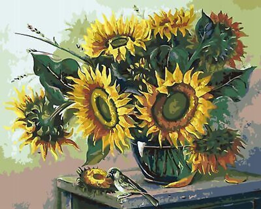 50x40 cm Malen nach zahlen Set mit Holzrahmen Sonnenblumen