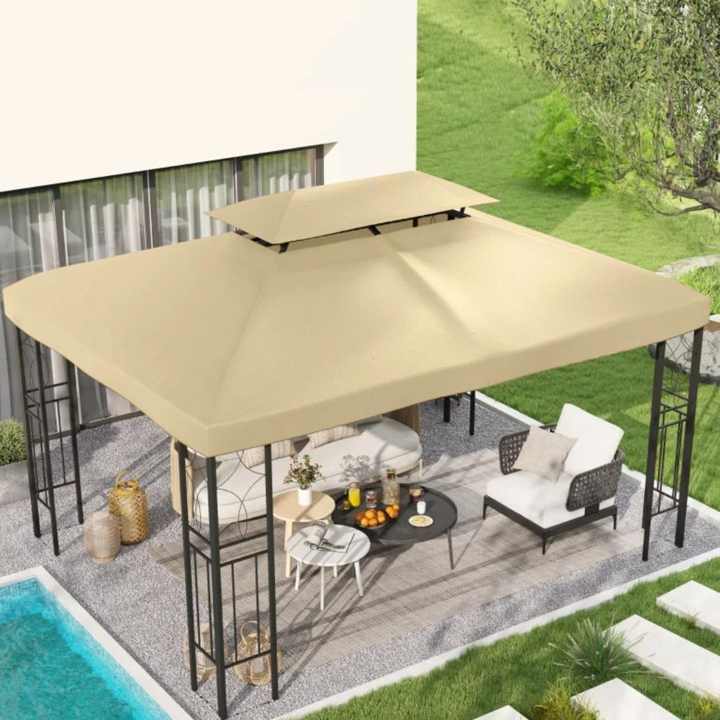 Ersatzdach für Pavillon 3 x 4 m Wasserabweisend Pavillondach mit Doppeldach Gartenpavillon