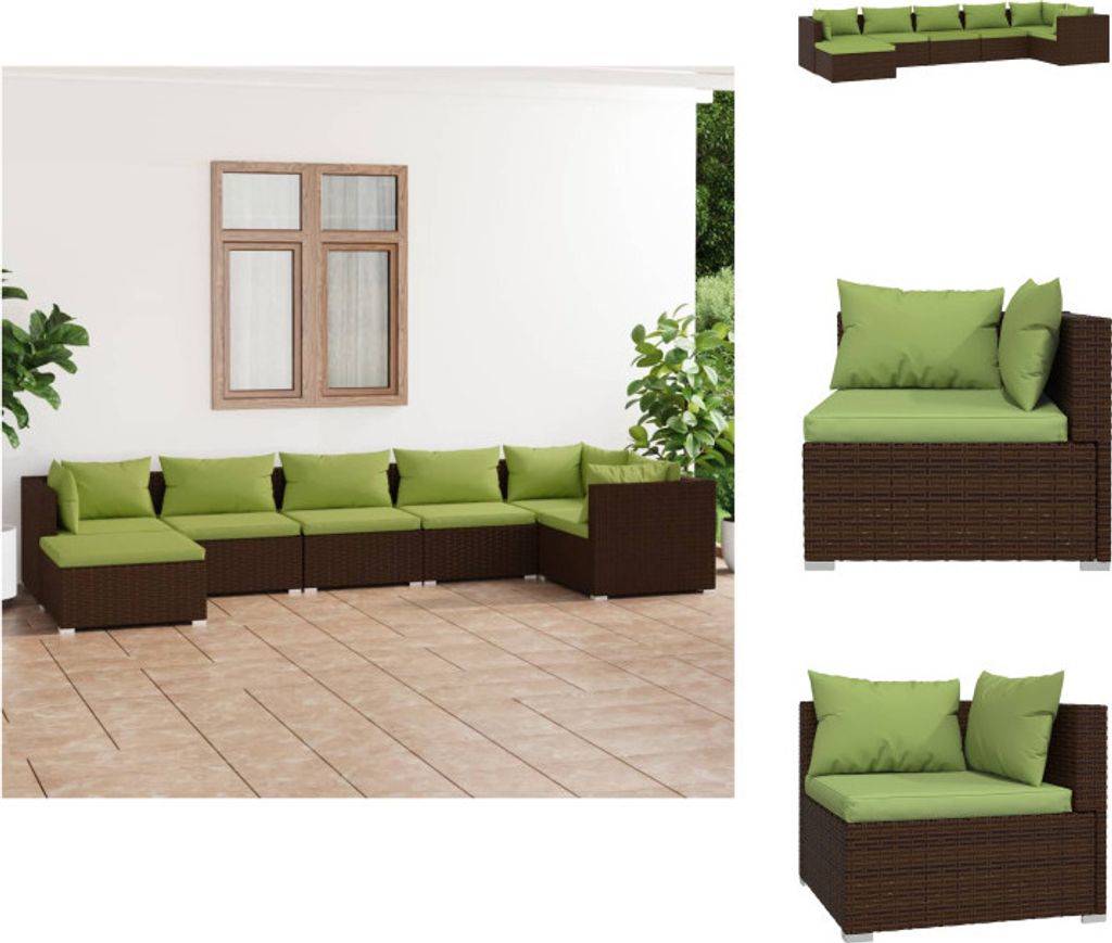 vidaXL 7-tlg. Garten-Lounge-Set mit Kissen Poly Rattan Braun - Gartenmöbel-Sets