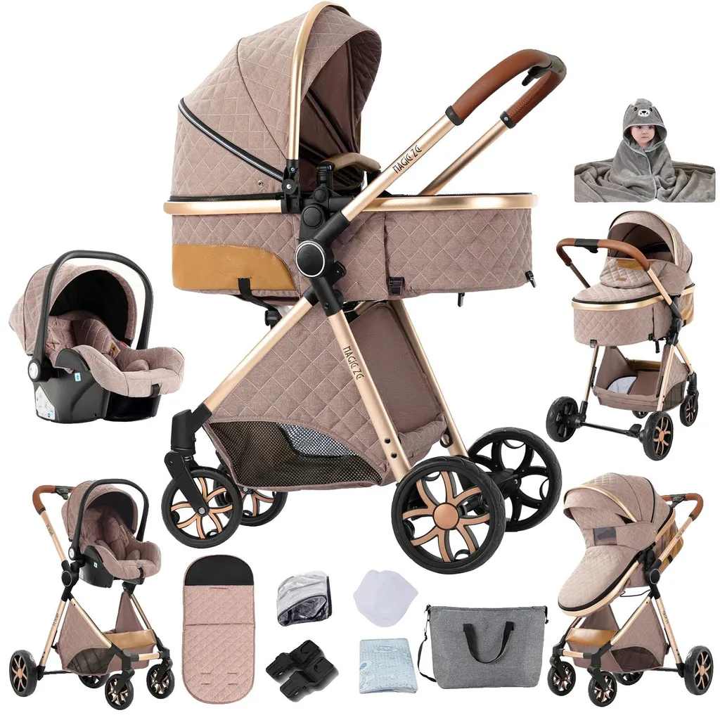 Poussette XV9-KHAKI Design Pliable avec Roues Amortissantes Robuste