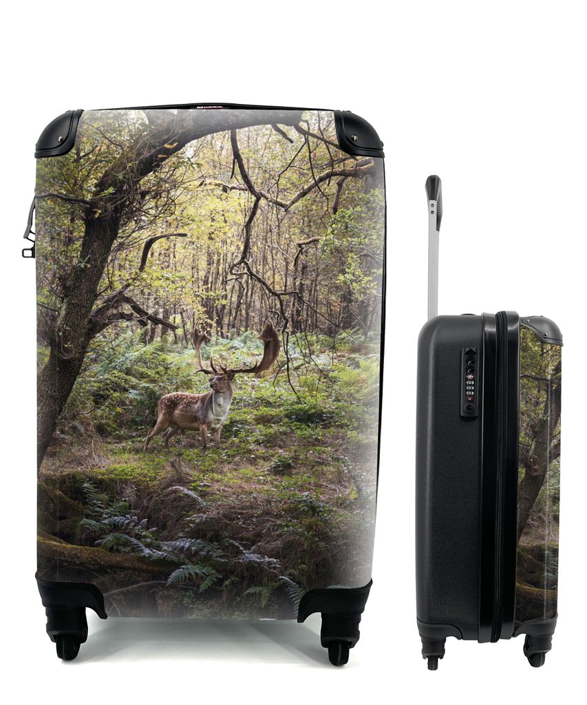 MuchoWow Koffer Handgepäck Trolley Rollkoffer Kleine Reisekoffer mit 4 Rollen - Waldtier - Hirsch - Sonne - Cabin Size < 55x40x23 cm & 55x40x20 ...
