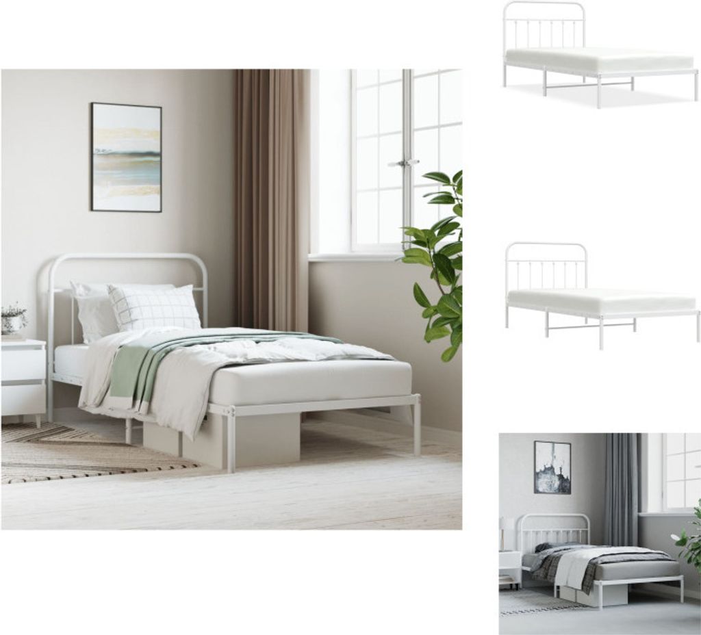 vidaXL Bettgestell mit Kopfteil Metall Weiß 107x203 cm - Betten & Bettgestelle