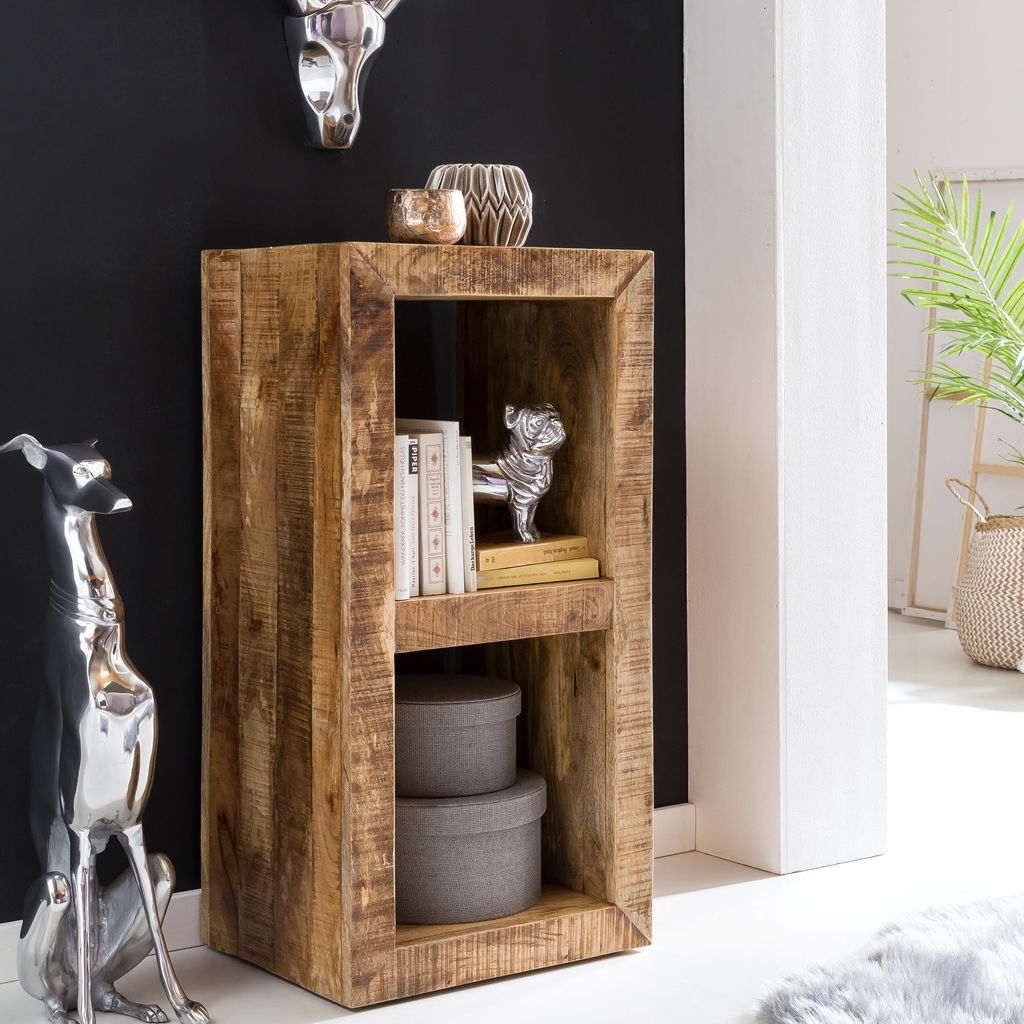 FineBuy Kleines Standregal 45 x 35 x 90 cm Abstellregal Mango Massiv-Holz Ablagetisch Telefontisch Diele Flur Gang Klein Steh-Regal Bodenregal Natur