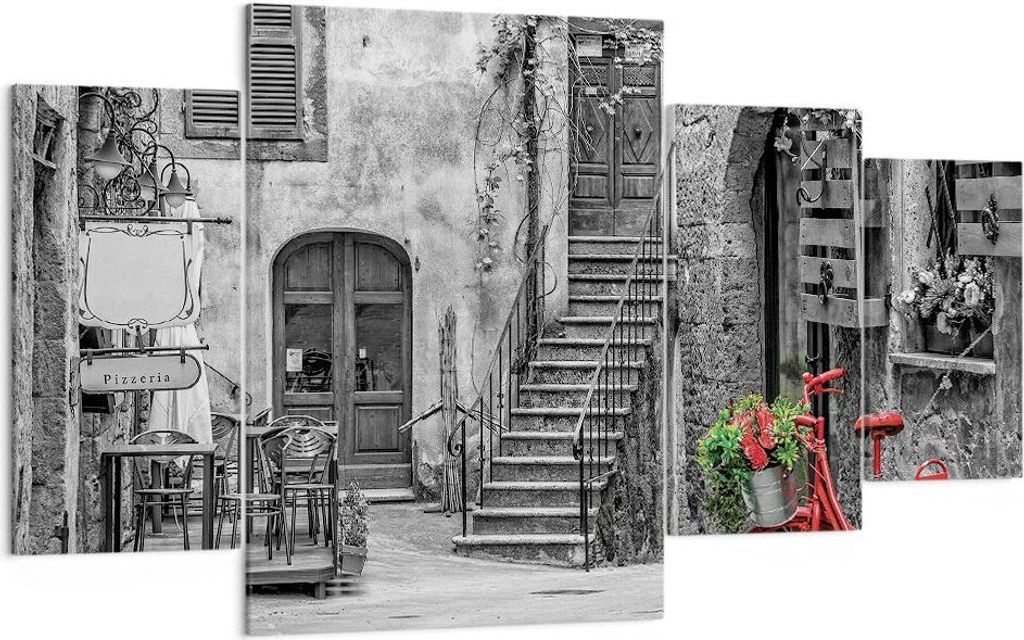 Bild auf Leinwand - Leinwandbild - 4 Teile - Rot Fahrrad Allee - 160x90cm - Wand Bild - Wanddeko - Wandbilder - Leinwanddruck - Bilder - Wanddekora...