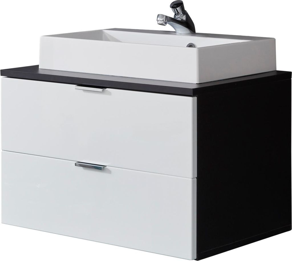 trendteam Bad Waschbeckenunterschrank Concept One Graphit Grau Melamin/Weiß Hochglanz Tiefzieh 60 x 48 x 45 cm