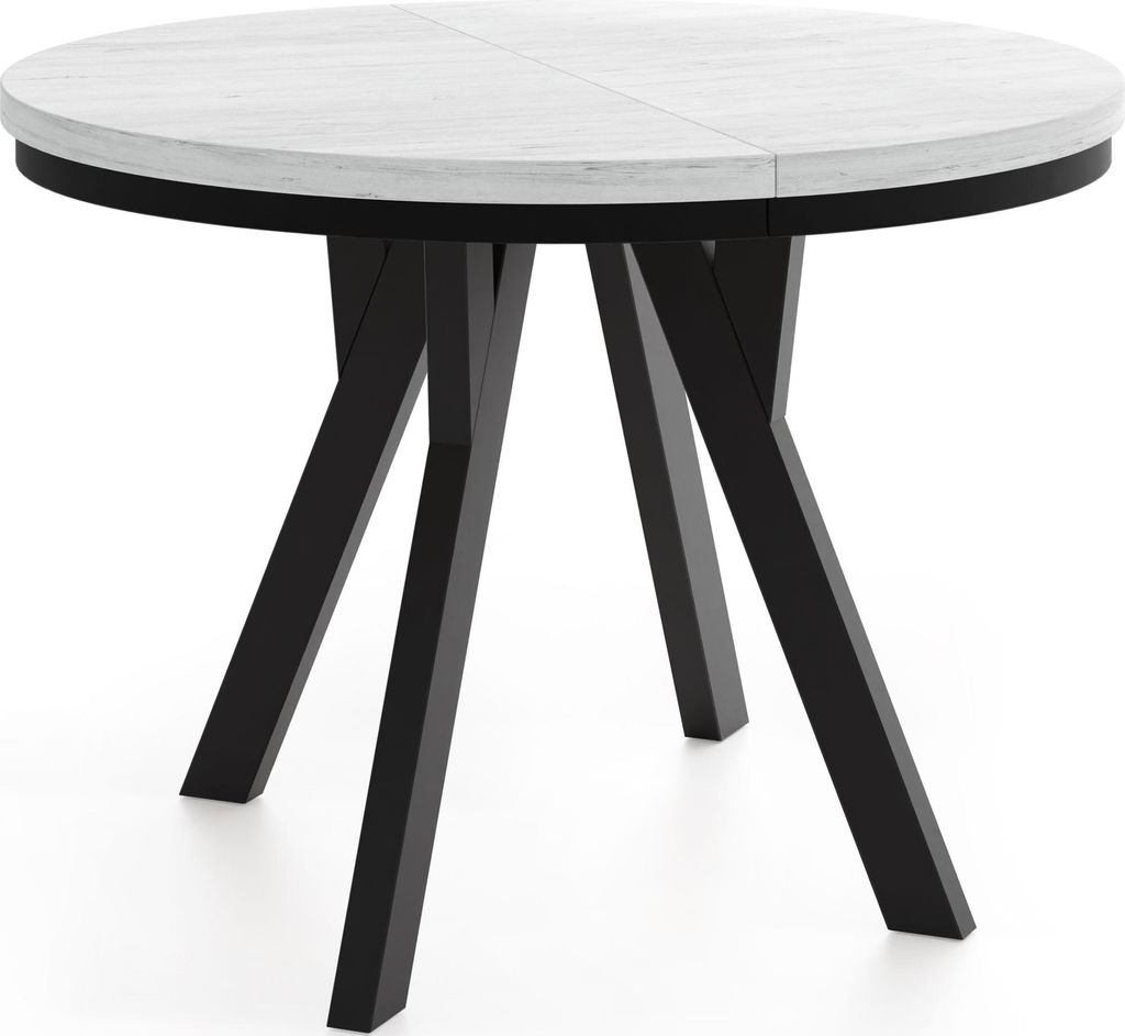 Runder Ausziehbarer Esstisch im Loft-Stil – Industrieller Tisch mit Schwarzen Holzbeinen – Platzsparender Esstisch für Wohnzimmer – Kiefer W...