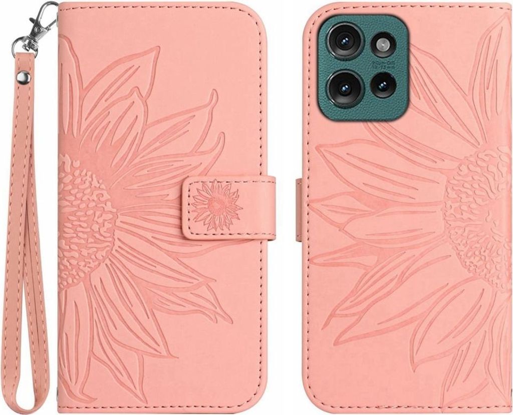 Motorola Edge 50 Neo Hülle - Coverup Sonnenblume Klapphülle mit Schlüsselband - Pink