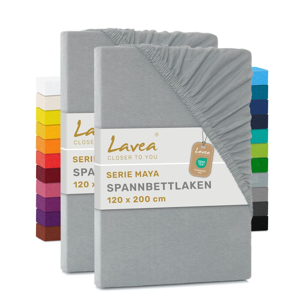 Lavea® 2er Pack Jersey Spannbettlaken 120x200cm, 100% Produktbild 