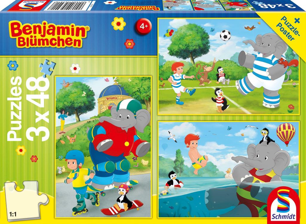 Schmidt Spiele|Benjamin Blümchen Schmidt Spiele 56401 Benj.Bl. Sport und Spiel mit Töröö, 3x48 Teile