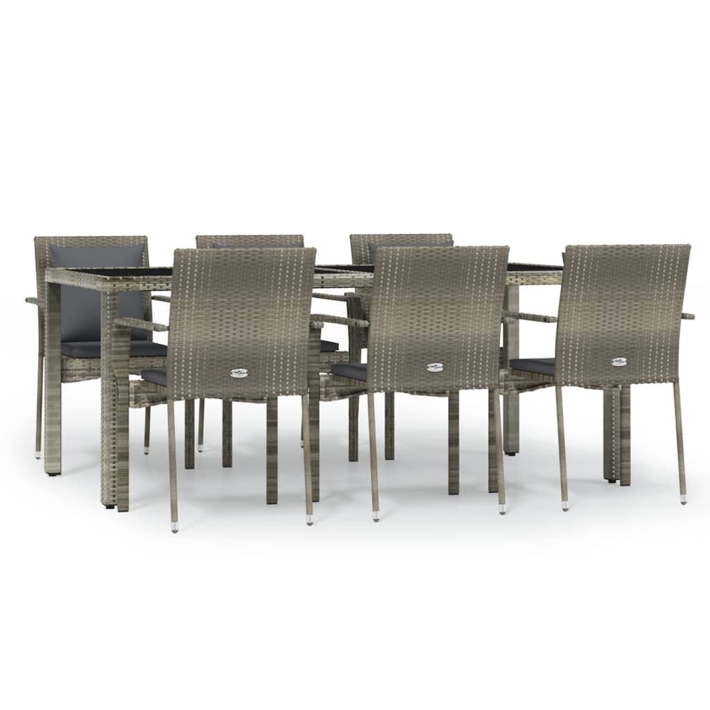 7-tlg. Garten-Essgruppe mit Kissen Grau Poly Rattan Produktbild 