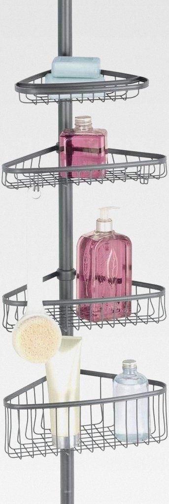 Duschregal ohne Bohren – praktischer Duschkorb für die Ecke aus Metall und Kunststoff – ausziehbare Duschablage für Shampoo, und Conditioner ...