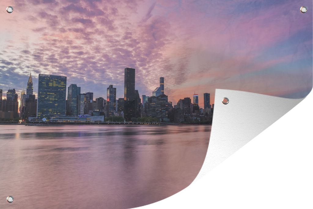 MuchoWow 60x40 cm Outdoor-Poster Gartendeko Sichtschutz Garten Poster für den Garten Spiegelung eines Stadtzentrums unter einem bunten Himmel