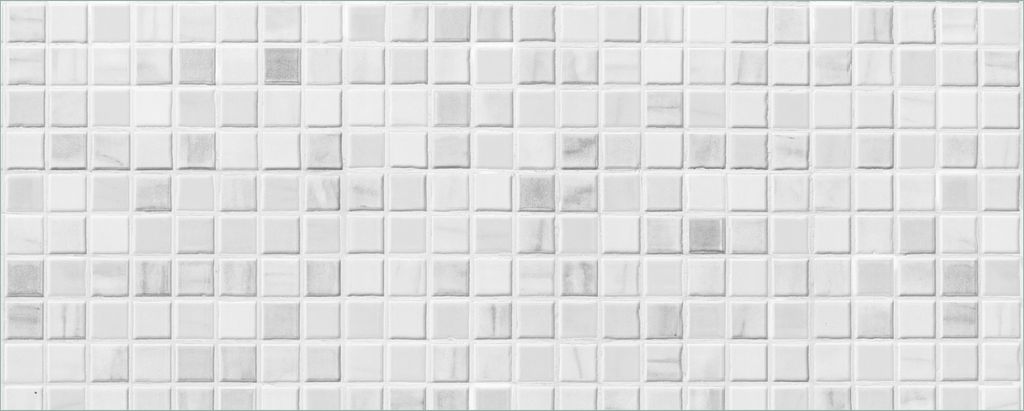 Wallario Poster - Fliesen im Bad weiß-grau, Kunstdruck Größe: 50 x 125 cm