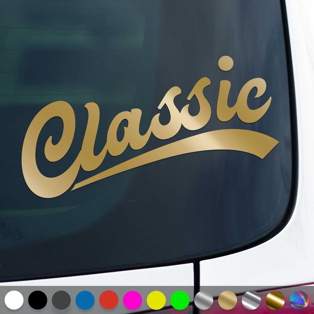 PantherPixel Classic Aufkleber Oldtimer Retro Oldschool Sticker Auto Geschenkidee Farbe Gold
