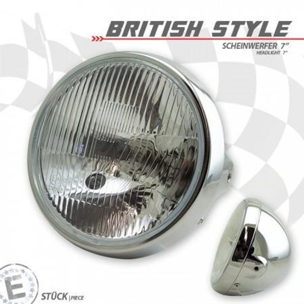 H4-Scheinwerfer British Style 7 chrom