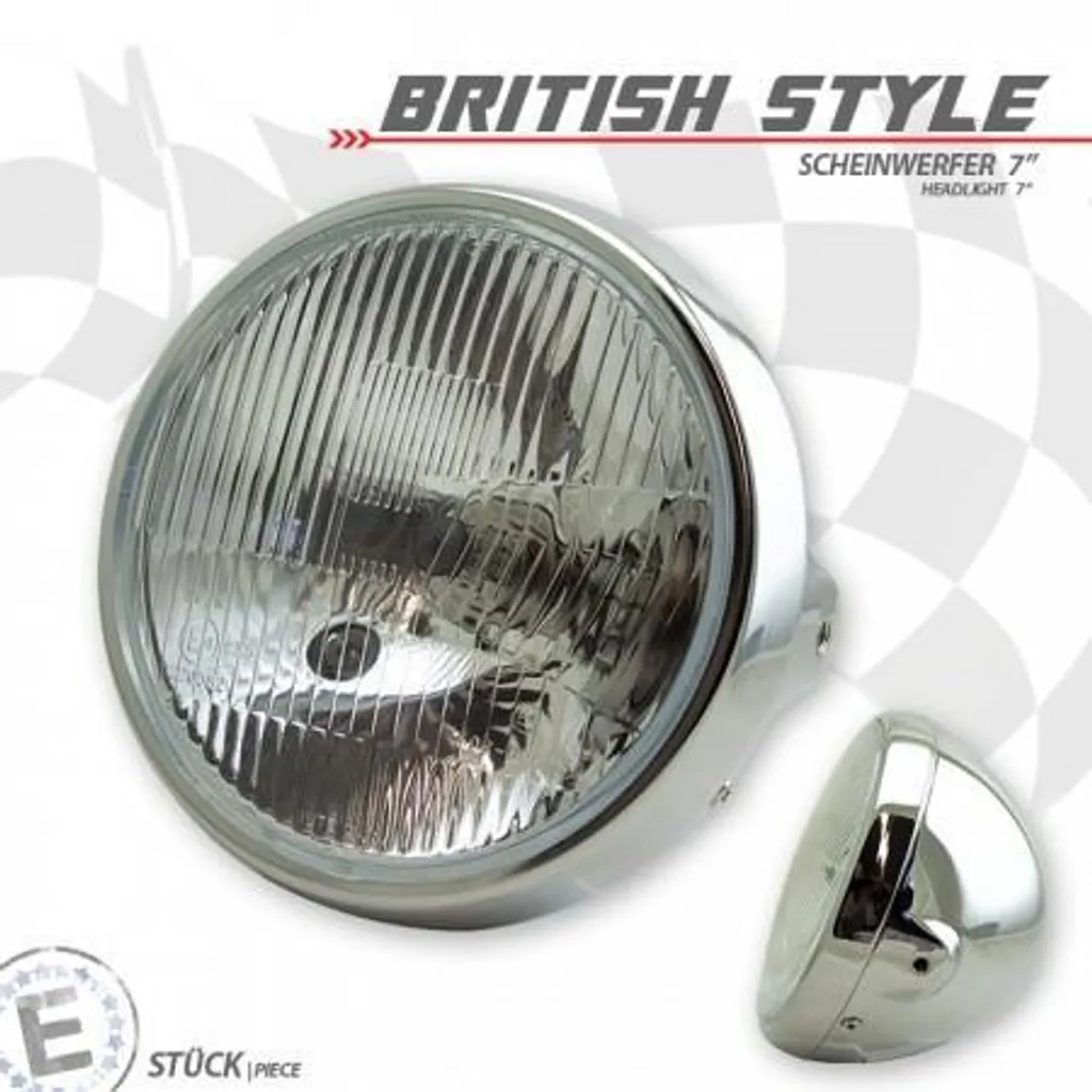 Projecteur Chrome 7 Pouces British Style H4 avec Finition Miroir Inox