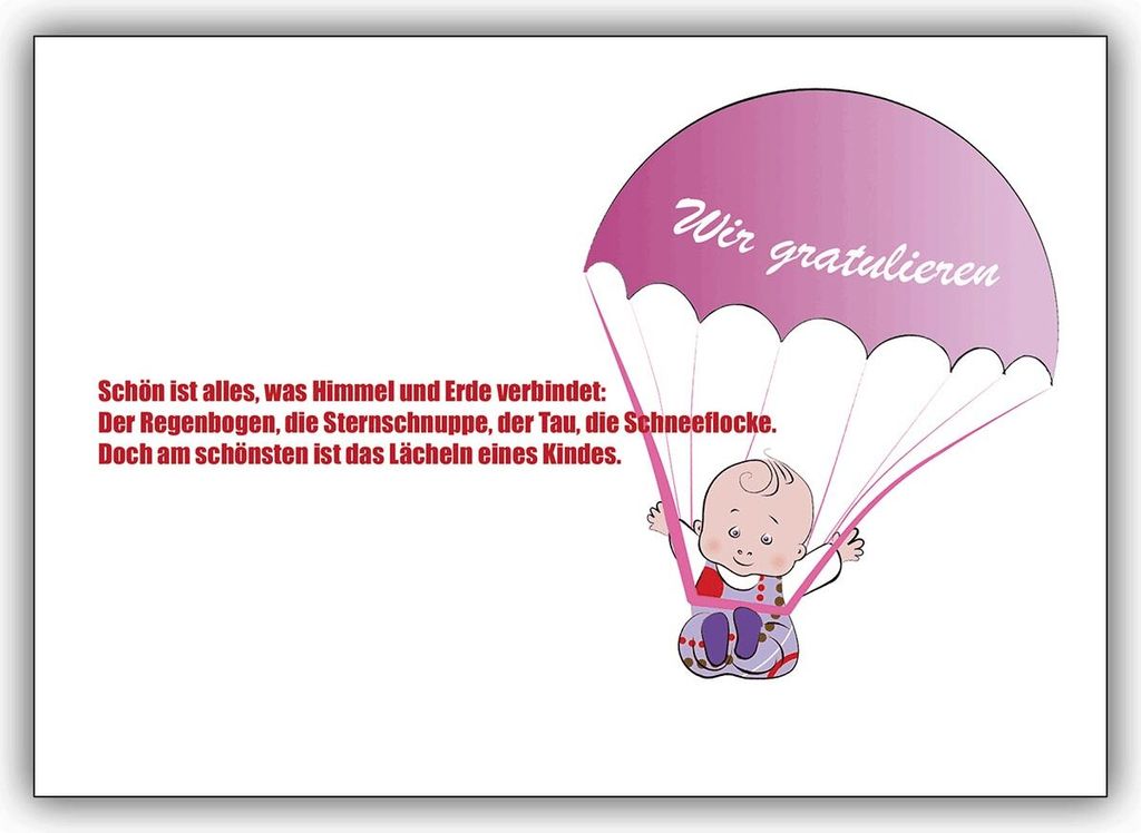 Tolle Mädchen Babykarte mit Fallschirm springendem Baby