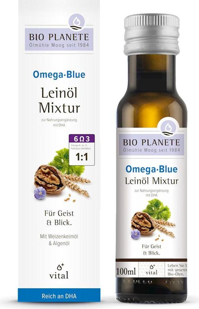 OMEGA BLUE - MIESZANKA Z OLEJEM LNIANYM (ORZECHY WŁOSKIE, ALGI MORSKIE) BIO 100 ml - BIO PLANETE