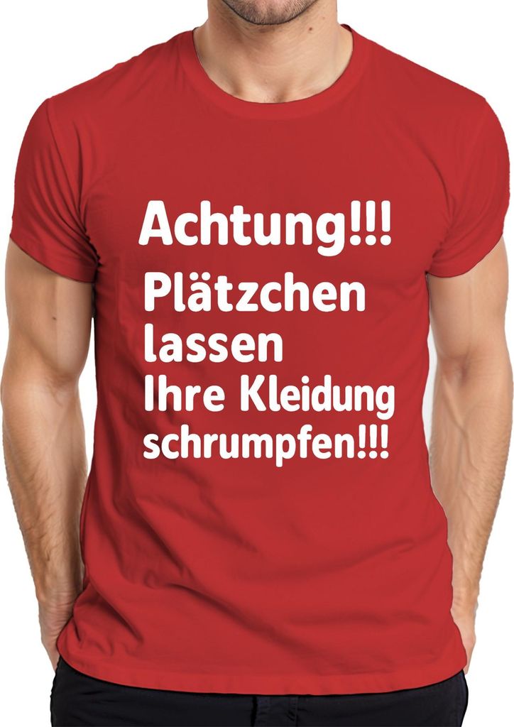 Achtung Plätzchen lassen schrumpfen Weihnachten Backen Humor Herren T-Shirt, Rot, 3XL