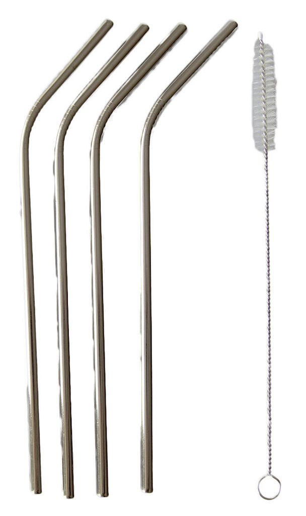 Edelstahlstrohhalme 21,5 cm gebogen (4 Stück) + Reinigungsbürste