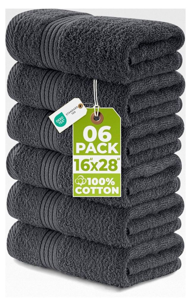 Handtuch-Set - 100% gekämmte, ringgesponnene Baumwolle, ultraweich und sehr saugfähig, Dicke Handtücher 41 x 71 cm, 6er-Pack, Grau