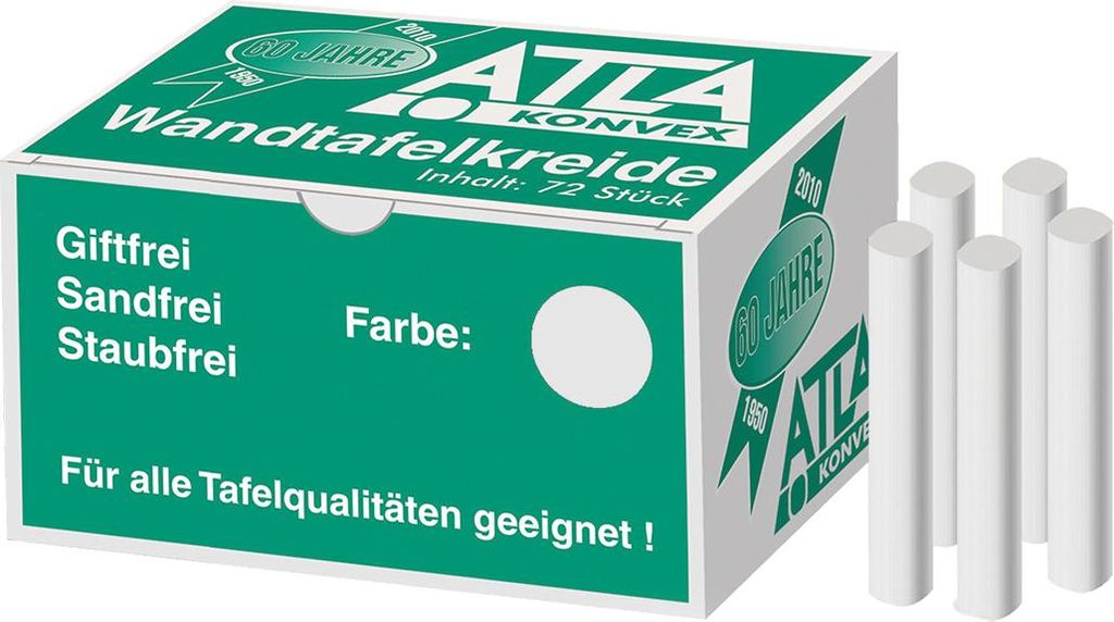 Farbkreide 72er Pack weiß im Karton fettfrei, oval, Produktbild 