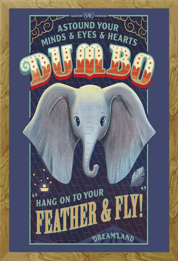 Poster Dumbo Fly 61x91,5 cm + Cornice Shinsuke Rovere Design Moderno