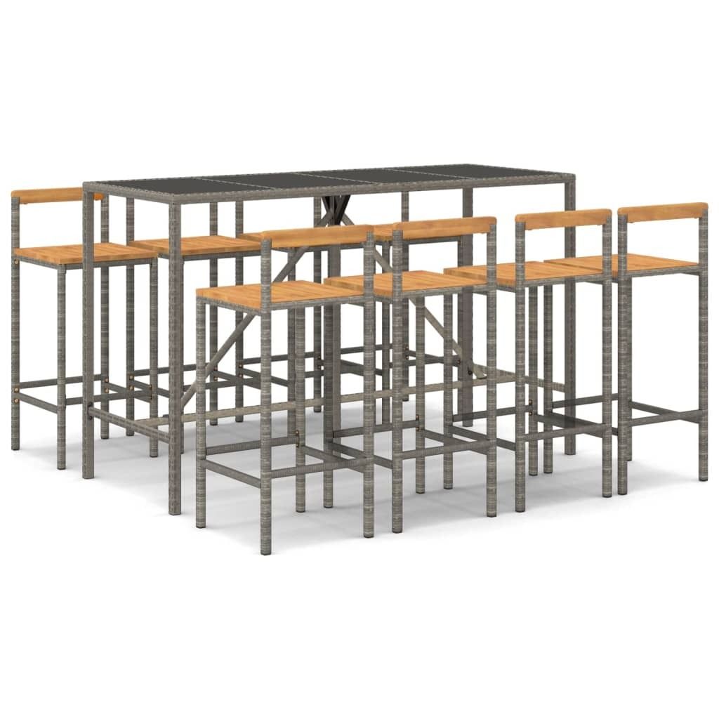 vidaXL 9-tlg. Gartenbar-Set Grau Poly Rattan & Massivholz Akazie