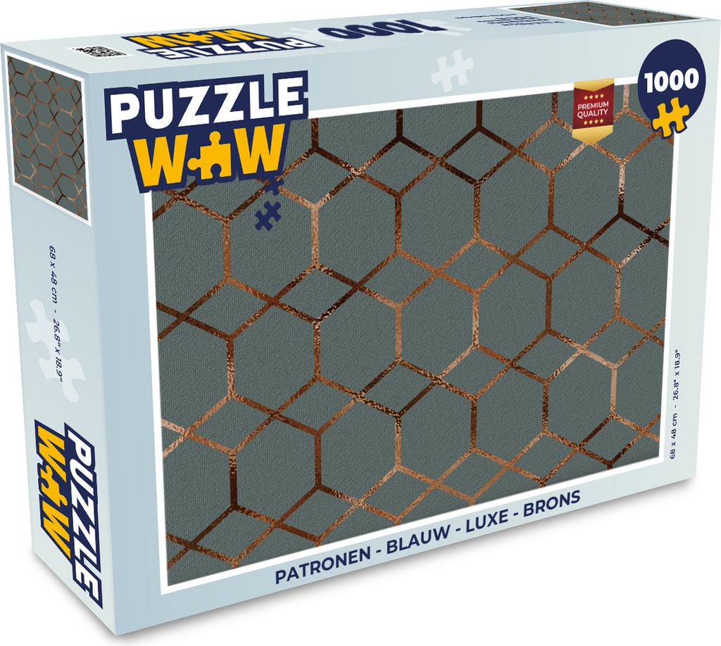 MuchoWow Puzzle 1000 Teile Muster - Blau - Luxus - Bronze - Erwachsene - Rätsel
