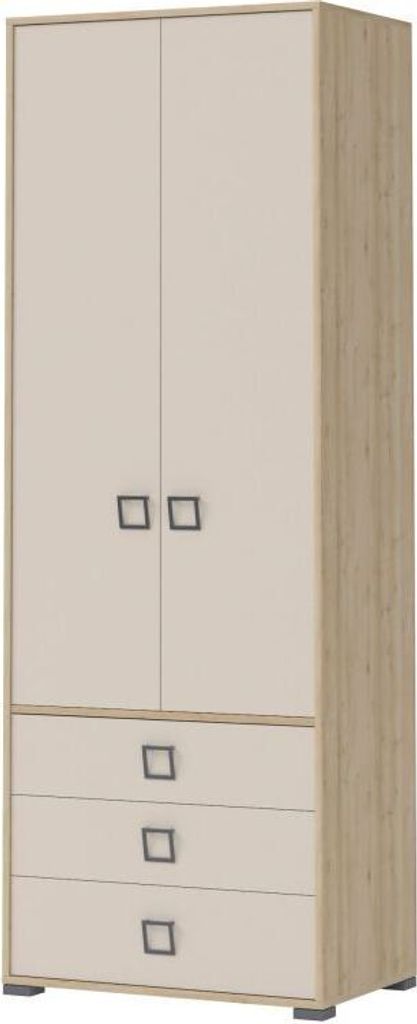 Kleiderschrank | 2 Drehtüren | 3 Schublade | 2 Fächer | mit Kleiderstange | 84 cm breit | Farbe: Buche