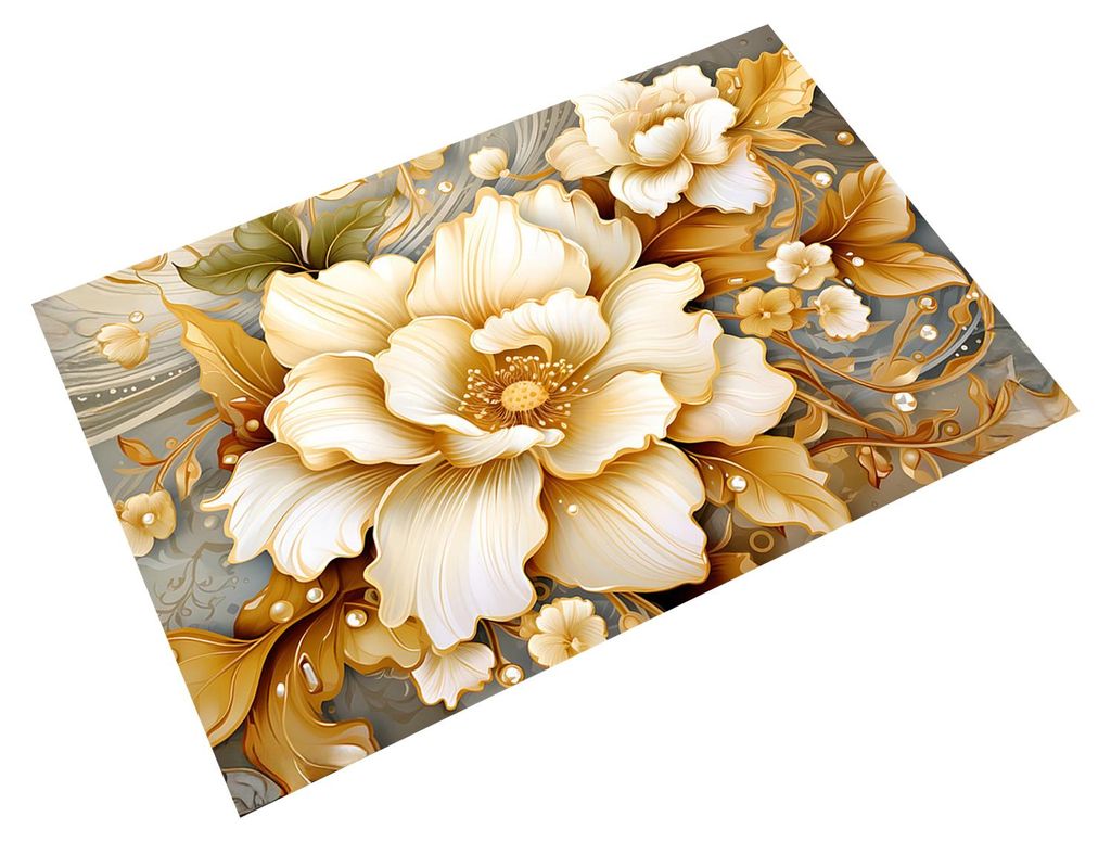 Fußmatte mit 3D-Blumenmuster, rutschfester Gummirückseite, saugfähig, schnelltrocknend, für Bad, Küche, Waschküche, Eingangsbereich