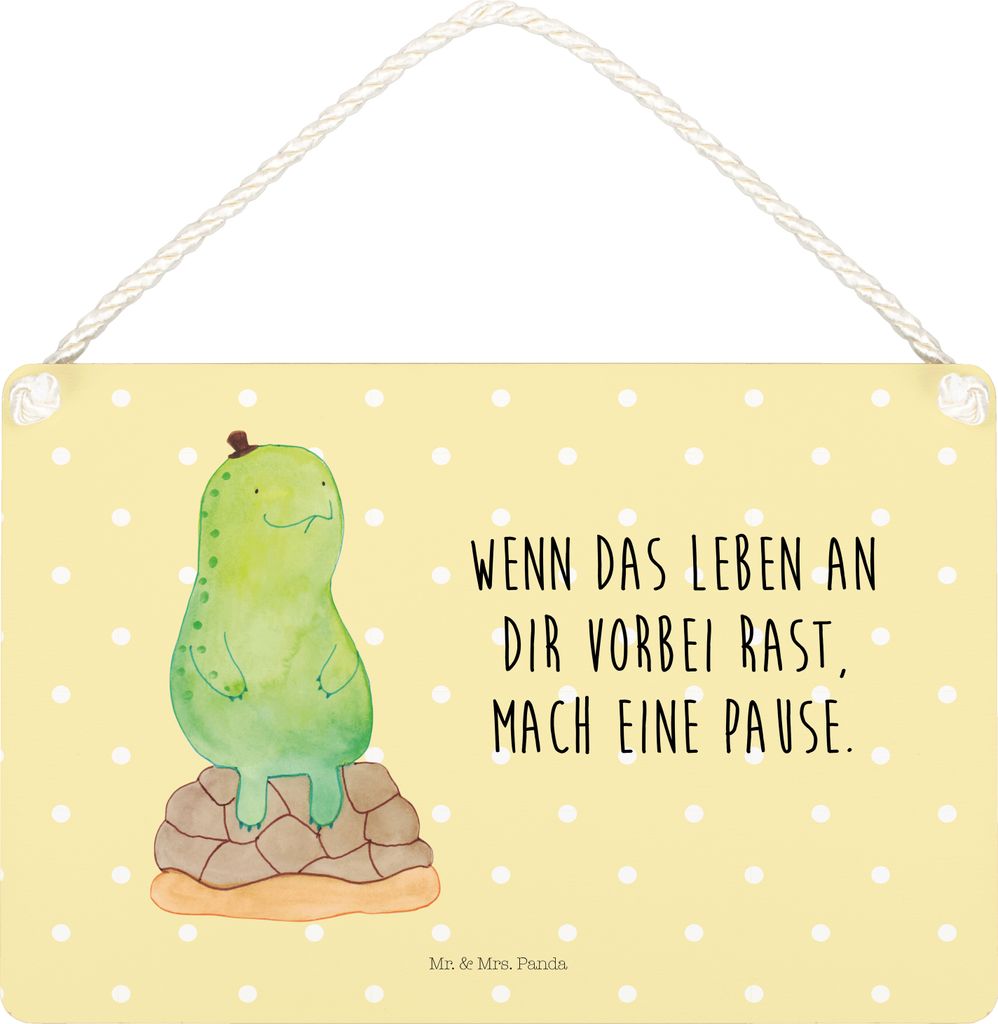 Mr. & Mrs. Panda Schild Schildkröte Pause DIN A5 - Gelb Pastell - Geschenk, hängeschild, Achtsamkeit, Panzer, kleine aufmerksamkeit, Achtsam, Tü...