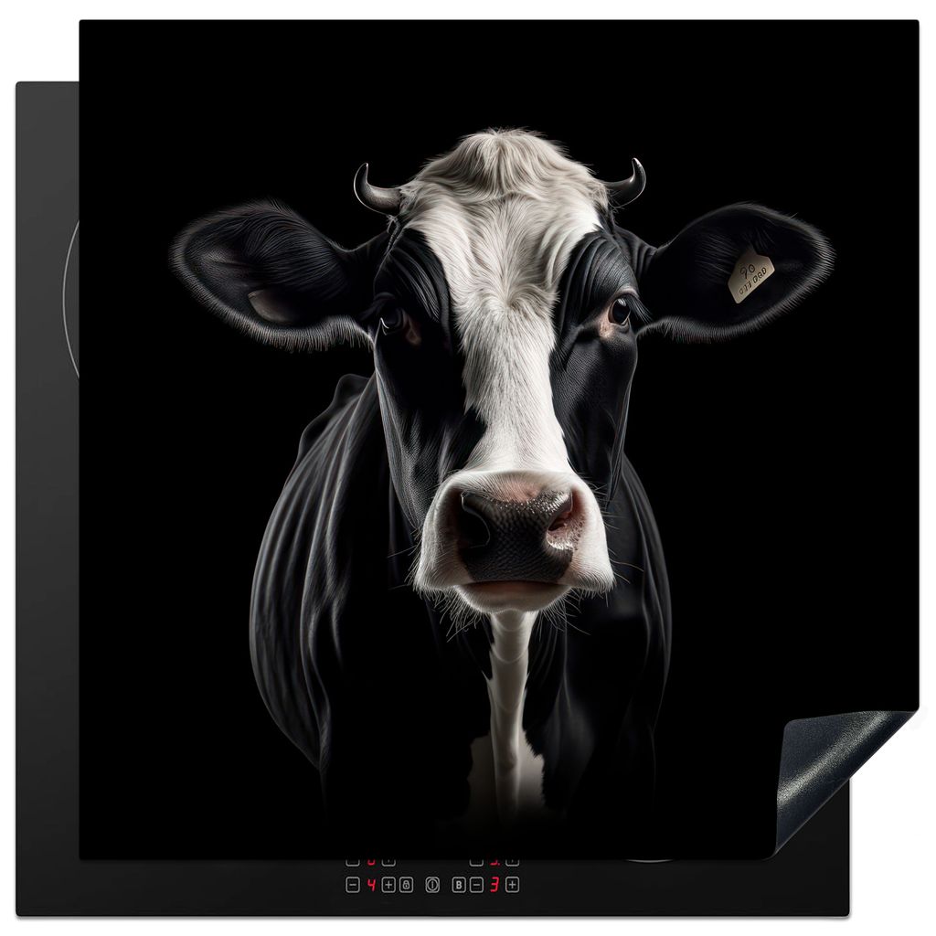 KitchenYeah Herdabdeckplatte Tiere - Kühe - Porträt - Schwarz , 78x78cm, Küche Deko, Glaskeramikkochfeld Herdabdeckung, Abdeckplatte fùr Koch...