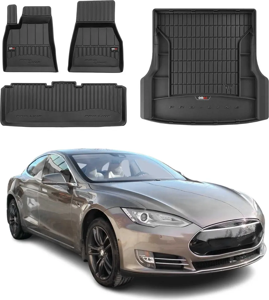 Tesla Model S (2012-2022) Kit Tappetini + Baule Gomma TPE Nero 3D
