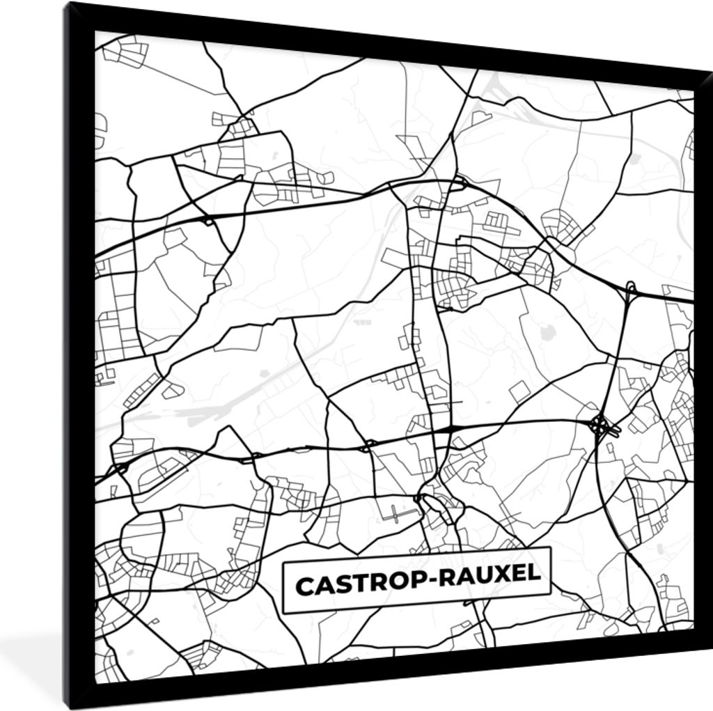 MuchoWow Gerahmtes Poster Karte - Karte - Castrop-Rauxel - Stadtplan 40x40 cm - Poster mit Schwarzem Bilderrahmen Wandposter Rahmen Foto Bilder -...