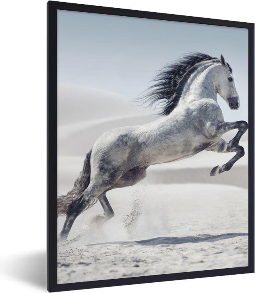 MuchoWow Gerahmtes Poster Pferd - Tiere - Sand - Natur 60x80 cm - Poster mit Schwarzem Bilderrahmen Wandposter Rahmen Foto Bilder - Premium - Wan...