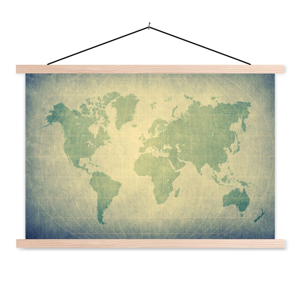 MuchoWow Textilposter Weltkarte - Globus - Grün - Kinder - Jungen - Mädchen 60x40 cm mit holzfarbenen Rahmen - Bilder