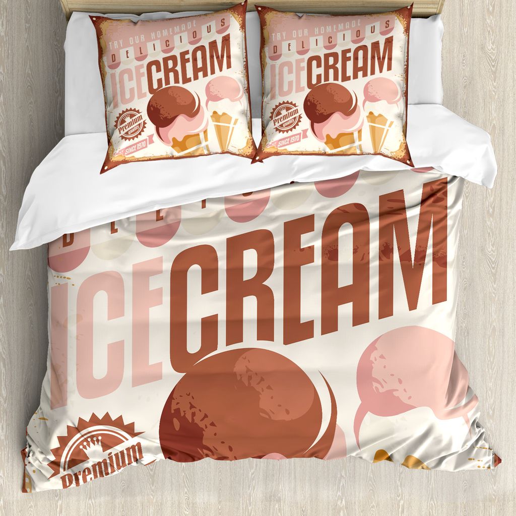ABAKUHAUS EIS Bettbezug, Retro-Pop-Art, Milbensicher Allergiker geeignet mit Kissenbezügen, 155 cm x 220 cm - 80 x 80 cm, Pale Pink Schokolade